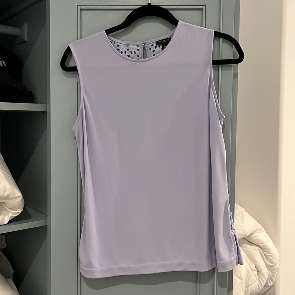 Ann Taylor Lavender Top with Cutouts and Ruffle in back